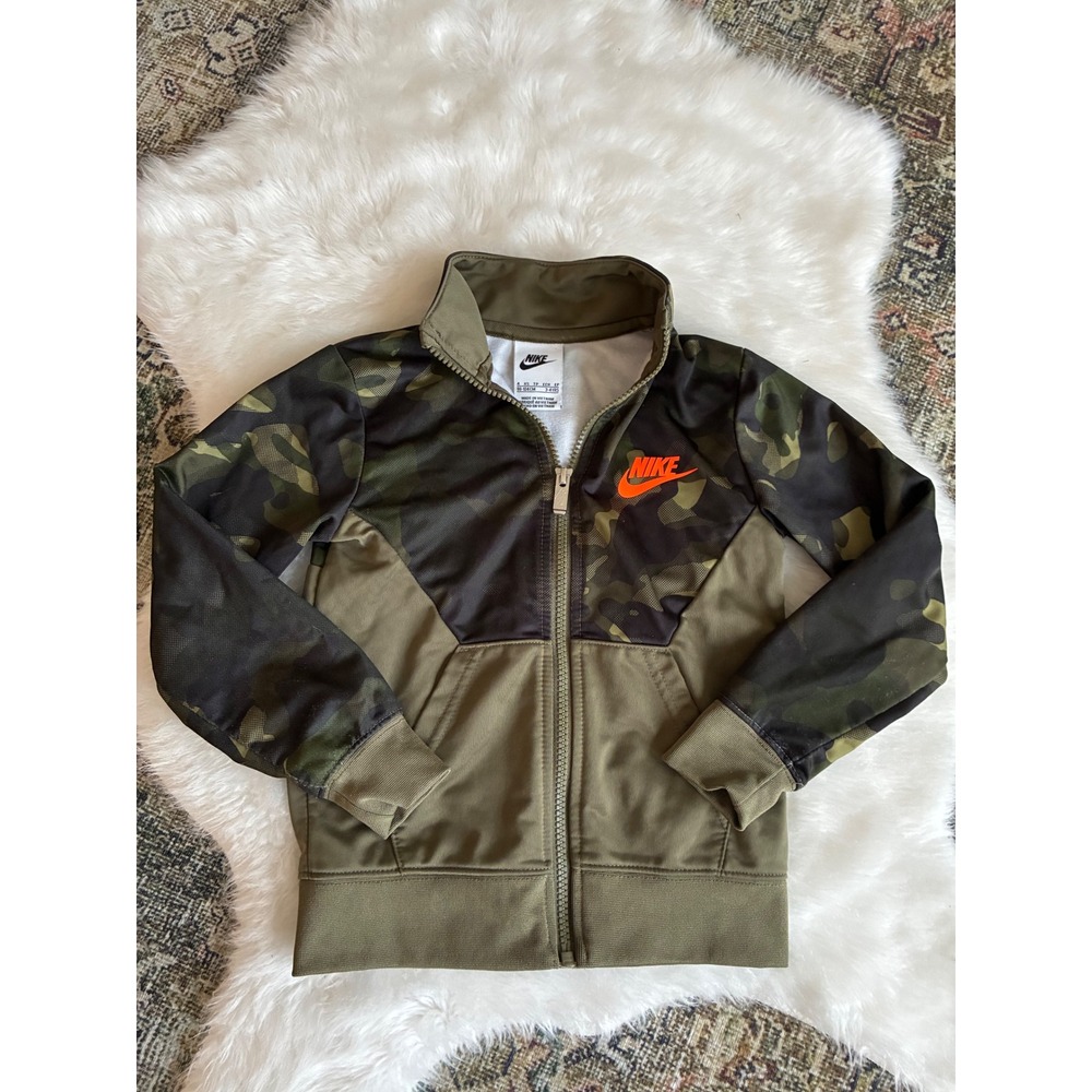 Kids Nike Track Jacket Full Zip Camo Orange Swoosh Green Size 4‎ 3-4YRS